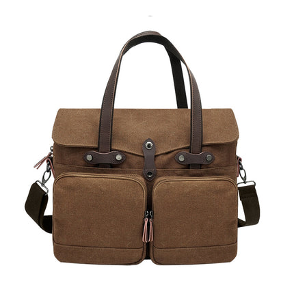 Handheld Briefcase Camera Bag Men's Single Shoulder Crossbody Bag Travel Crossbody Laptop Bag Canvas with Crazy Horse Leather Vintage
