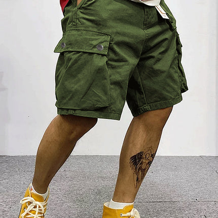 Summer men's shorts multi-pocket casual sports woven workwear shorts fashion trendy loose running shorts