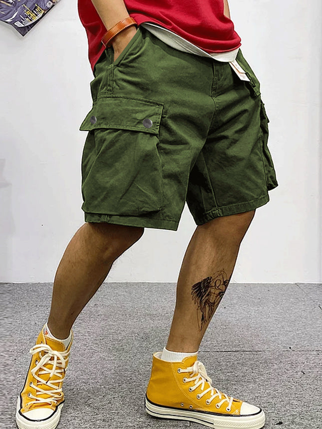 Summer men's shorts multi-pocket casual sports woven workwear shorts fashion trendy loose running shorts