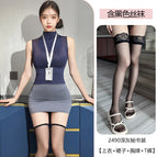 Dark gray [top + skirt + badge + t pants] including black stockings / One Size