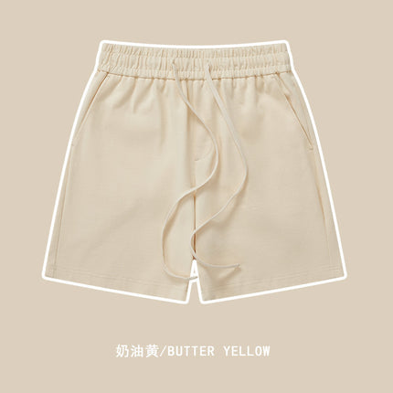 450g heavy cotton jersey elastic casual shorts solid color basic pants loose men's sports pants