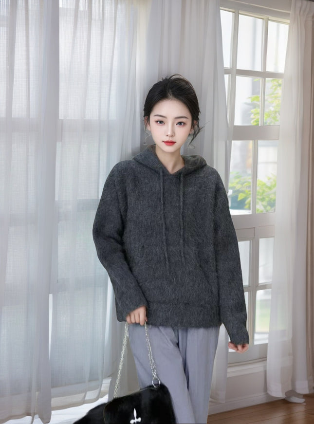 High-Proportion Suli Alpaca Wool Autumn and Winter Outerwear Hooded Sweatshirt Warm Coat Sweater Top Alpaca Wool Coat