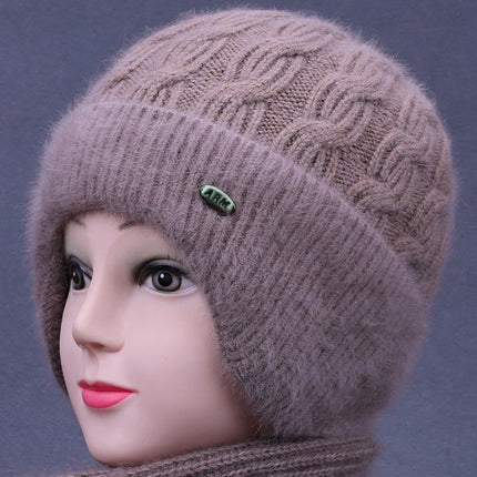 Middle-Aged and Elderly Knitted Hats Plus Plush Woolen Hats, Autumn and Winter Women's Scarf Hats, Warm Ear Protection Mother Hats, Winter Hats