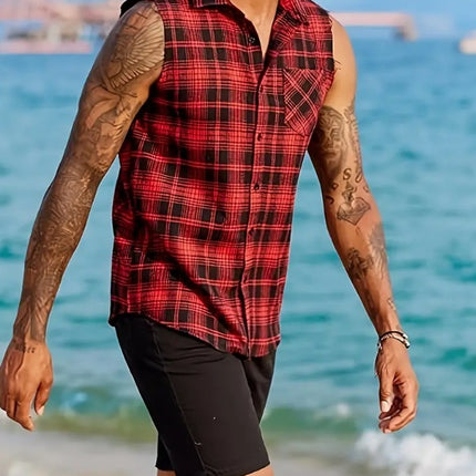 Europe and the United States cross-border personality men's jacket plaid sleeveless shirt men's casual shirt tassel craft shirt foreign trade fixed