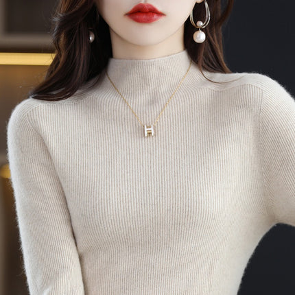 100 Wool Sweater Women's Half-turtleneck Autumn and Winter First-Line Reais Slim-Fit Long-Sleeved Pullover Knitted Base Red Sweater