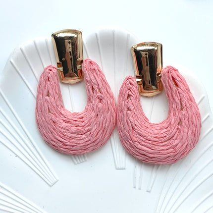 Cross-border Hot Selling European and American Color Rafi Grass Earrings Geometric Round Earrings Hand-woven Earrings for Holiday Ears