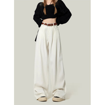 Slimming Sag White Wide Leg Jeans Women's 2025 Spring New High Waist Casual Loose All-match Mop Pants
