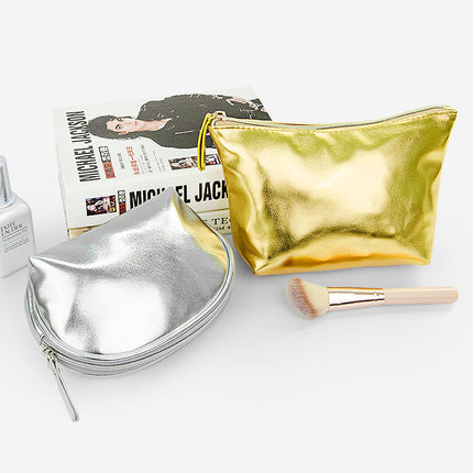 Cross-border Korean-style silver soft leather cosmetic bag three-piece women's wash bag high-grade waterproof women's cosmetic bag customization