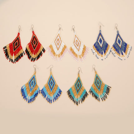 Cross-border Bohemian Ethnic Retro Earrings MGB Rice Beads Diamond Tassel Hand-woven Women's Earrings