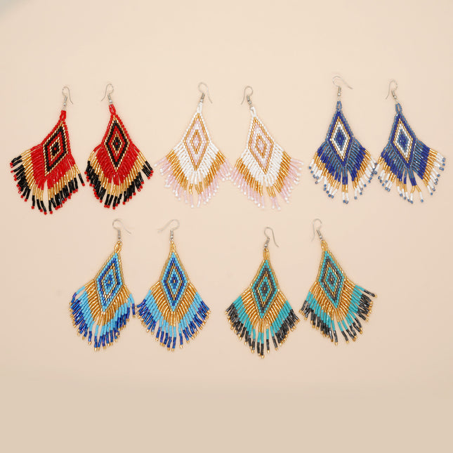 Cross-border Bohemian Ethnic Retro Earrings MGB Rice Beads Diamond Tassel Hand-woven Women's Earrings
