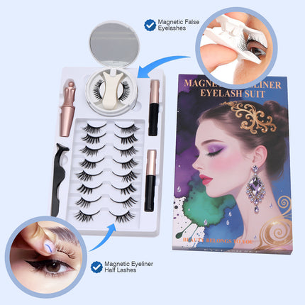 Wholesale magnetic eyeliner false eyelashes magnet false eyelashes 3D three-dimensional net red magnetic false eyelashes 3 pairs of suit