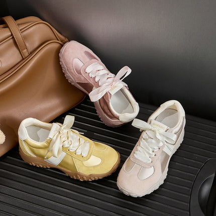7cm Height-Increasing Ballet-Style Trainers for Women, 2025 Summer New Satin Genuine Leather Thick-Soled Sports Casual Shoes