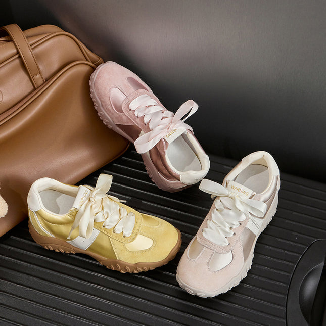 7cm Height-Increasing Ballet-Style Trainers for Women, 2025 Summer New Satin Genuine Leather Thick-Soled Sports Casual Shoes