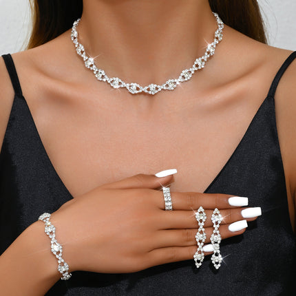 Bridal Wedding suit Necklace Earrings Two-Piece Set Geometric Full Diamond Wedding Evening Dress Accessories Cross-Border Explosions Chain Set