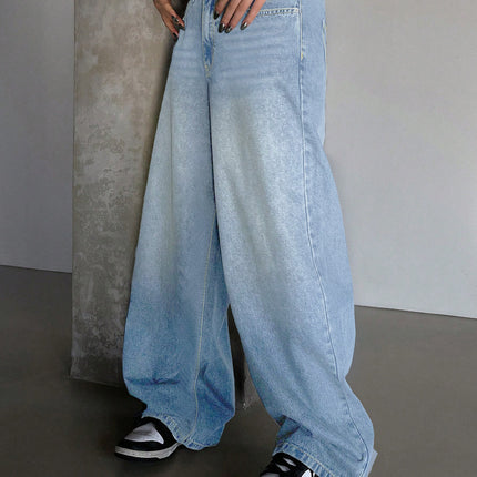 Cross-border foreign trade Amazon European and American water-washed blue wide-leg ultra-long floor-length jeans women's ripped loose casual pants