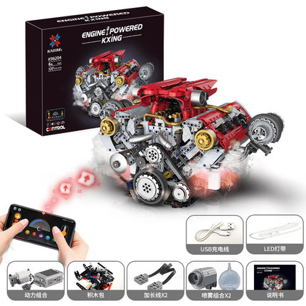 Cross-border Rambo sports car Simulation V8 Engine Engine Lighting Edition app Programmable Building Blocks Model Toy