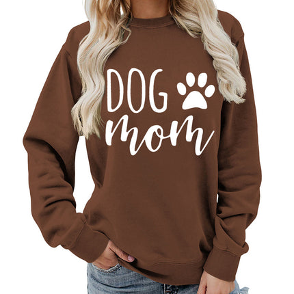 Dog mom printed round neck women's jacket vests foreign trade supply autumn and winter coat casual loose European code cross-border