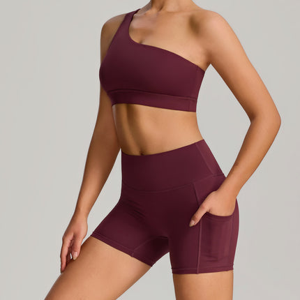 Spring and Summer 2025 New Sportswear suit Women's Oblique Shoulder Sexy Yoga Clothes suit Hot-selling Fitness Clothes in Europe and America