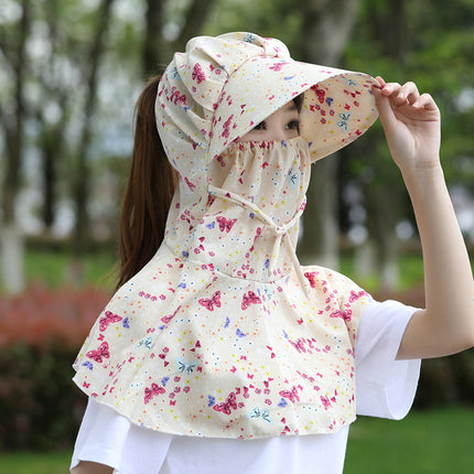 Spring and Summer Sunscreen Mask Neck Protection Integrated Hat Women's Sunshade Hat Outdoor Tea Picking Work Face Covering UV Protection