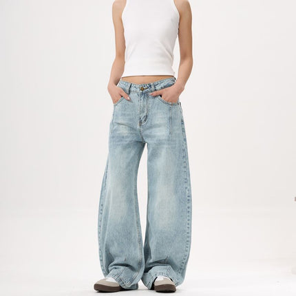 JIAMU American High Street Baggy jeans Slub Scimitar Jeans Unisex Wide Leg Pants Loose Profile