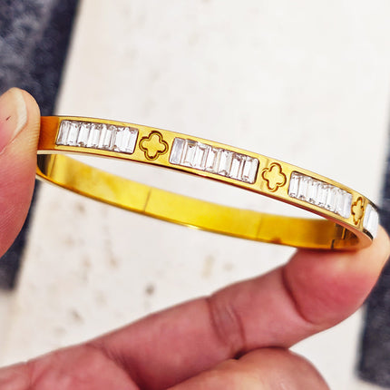 Titanium Steel Bracelet Does Not Fade, Diamond-Encrusted Real Gold Electroplated 18K Gold Stainless Steel Bracelet Douyin Cross-Border Same Style