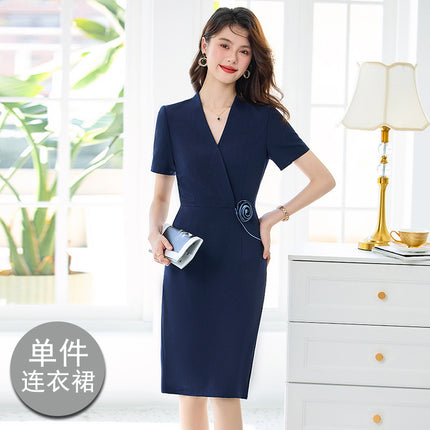 Gray Short-Sleeved Dress Women's Summer New Professional Formal Wear 4S Store Sales Workwear Skirt Beauty Salon Work Clothes