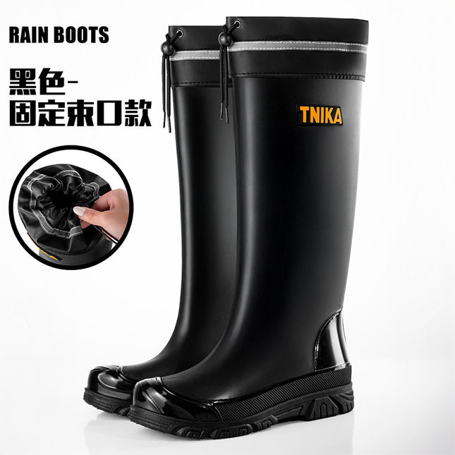 Casual High-Top Men's Rain Boots, Luya All-Purpose Wading Shoes, Reflective Beam Mouth, Extra High Rubber Shoes, Non-Slip Black Rain Boots