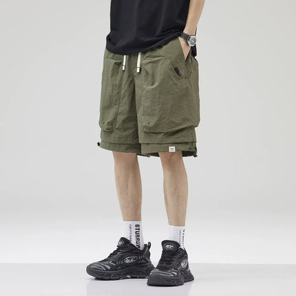 Summer New Ice-Feel Quick-Dry Cargo Shorts for Men, Trendy Brand, Large Pockets, Loose Wide-Leg Knee-Length Shorts, Plus Size