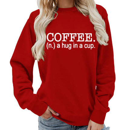 Coffee a hug printed round neck women's top vests foreign trade supply autumn and winter coat casual loose European size