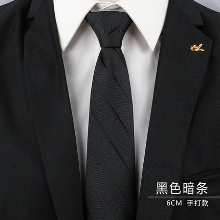 Men's Black Tie Men's Formal Wear Korean Style 8cm Student Women's Suit Business Lazy Zipper Wedding Professional Fashion