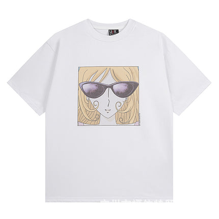 Saint Michael Cho Big Face European and American Retro Washed and Distressed Commemorative Portrait Short-Sleeved T-Shirt Trendy