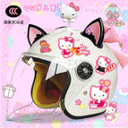 Children's 3c thickening + cat t2 / White half helmet + rocking cat + black pink fox ears + pink butterfly