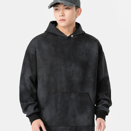 Kunhai Pengyun Men's Heavyweight Hoodie, Men's Hooded Sweatshirt for Autumn and Winter, American Style Trendy Brand, Distressed Print and Dye, Couple's Trendy Hoodie