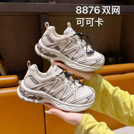 Soft Leather Mesh Breathable Dad Shoes for Women 2025 Autumn New Korean Style Running Outdoor Sports Hiking Shoes