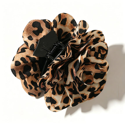 Fashion Fabric Leopard Print Camellia Hair Clip European and American Style Personality Girls' Back of the Head Flower Hair Clip Hair Accessory