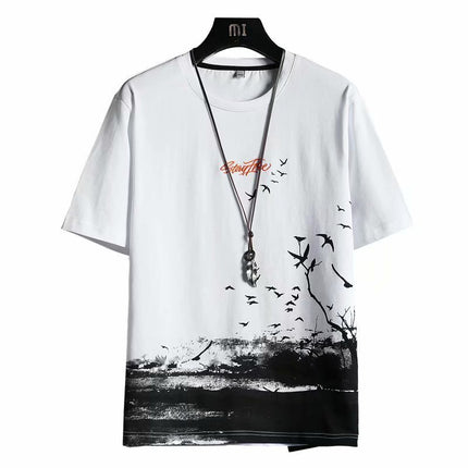 Short-Sleeved Men's Thin Simple 2024 T-Shirt New Loose Round Neck Summer Ins Trendy Hong Kong Style Student Male Street Stall Wholesale