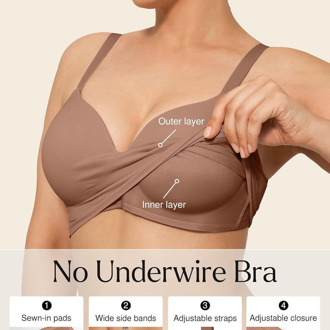 Popilush Women's Bra Wireless Supportive Push-Up Bra Wireless Full Coverage Plus Size T-Shirt Bra