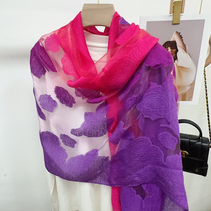 Three-dimensional Flower Cutting Scarf Women's Spring and Autumn Korean-style Organza Rose Long Scarf Gauze Dual-use Shawl