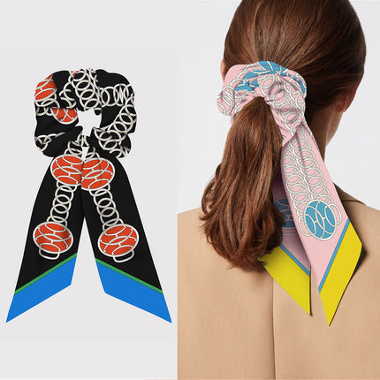 Korean Style Summer New Geometric Chain Twill Silk Women's Hair Band Decoration Ponytail Tie Headband Hair Band Headwear Hair Accessories