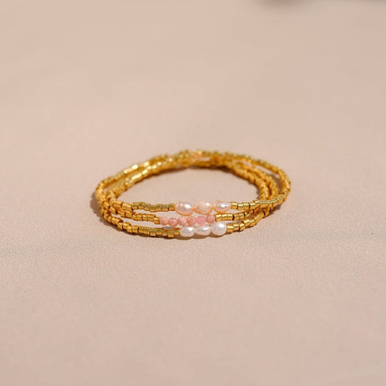 Ins Hand-Woven Natural Freshwater Pearl Bracelet Baroque Pearl Beaded Ring Set Color-Preserving Jewelry for Women