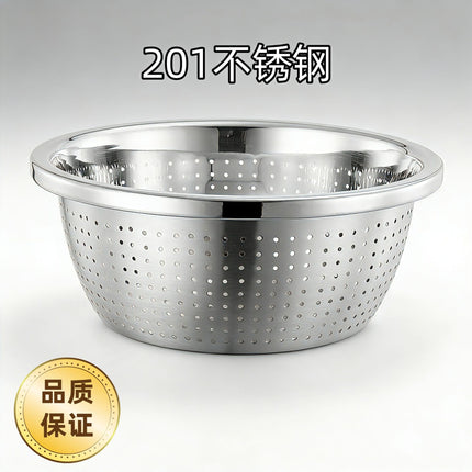 304 Stainless Steel Basin Drain Basket Vegetable Basket Household Rice Washing Sieve Thickeneded Cooking Basin and Basin Vegetable Basin Wholesale