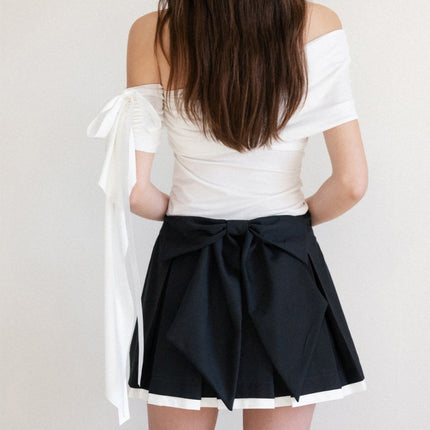 French-Style Romantic Cross-Border Popular Women's Solid Color Off-Shoulder Tie Strap Sweet and Sexy Date Short Top