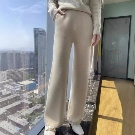 Autumn and Winter 2024 New Thickened Wool Pants Women's Knitted Wide Leg Pants Casual Loose High Waist Wool Straight Pants