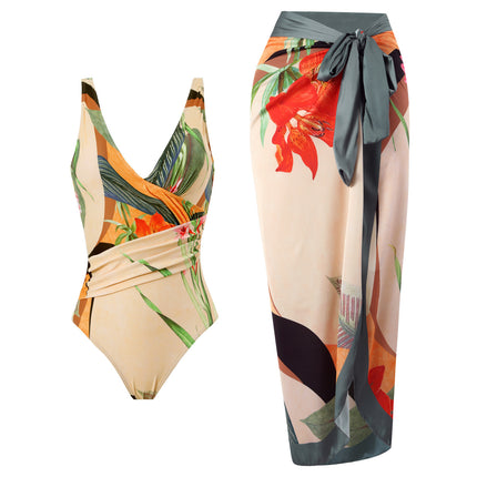 2025 new European and American foreign trade one-piece conservative belly backless sexy swimsuit chiffon beach dress cross-border explosions
