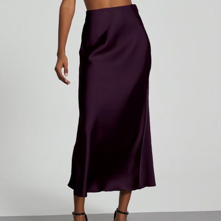In-Stock Cross-Border Women's Clothing Wholesale European and American Style Elegant Satin Midi Skirt Slimming and Flowy
