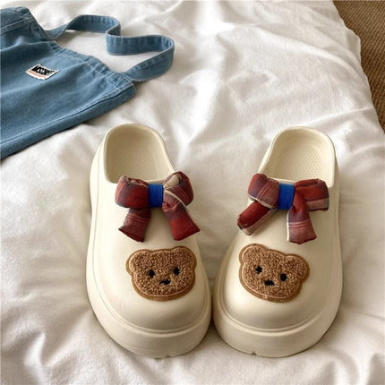 Retro Bowknot Bear Outdoor Anti-Odor Slippers Home Cartoon Casual Height-Increasing 2026 Summer Closed-Toe Sandals