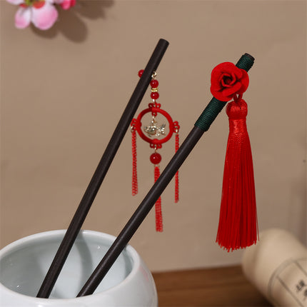 New Year Red Festive Chinese Style Hairpin Palace Style Tassel Walking Hair Hairpin Retro Hanfu Ancient Dress Cheongsam Hair Accessories Women