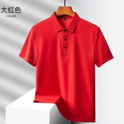 2025 Summer Ice Silk Men's Polo Shirt Work Clothes Thin Business Casual Stretch Breathable Short Sleeve Couple Style