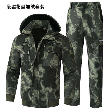 Autumn and Winter Jacket Workwear Suit Men's Velvet Thickeneded Cold-Proof, Warm, Dirt-Resistant and Wear-Resistant Camouflage Labor Protection Cotton Coat