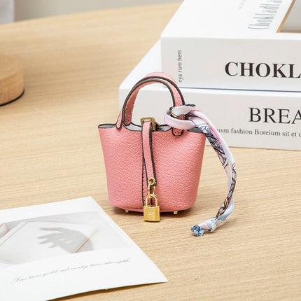 2026 New Microfiber Leather Small Basket Bag Pendant Mini Cute Earphone Bag Pendant Keychain Car Pendant